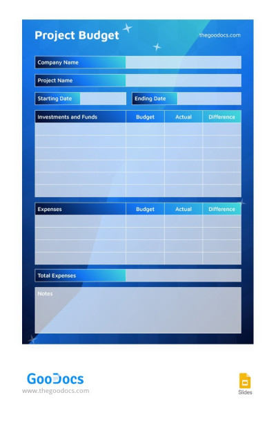 Modern Blue Project Budget Template