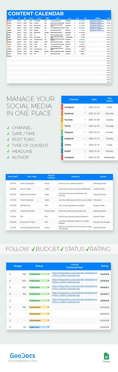 Calendrier de contenu professionnel Modèle