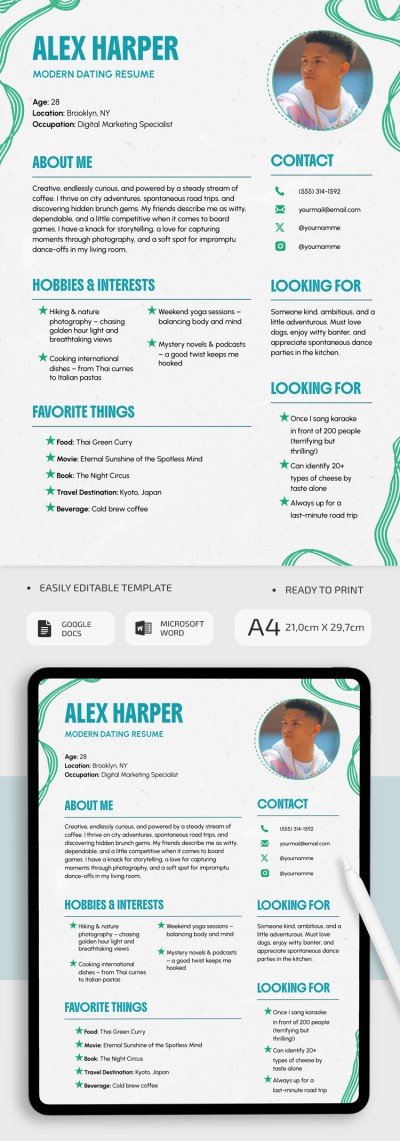 Modern Dating Resume Template Template