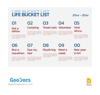 Modern Life Bucket List Template