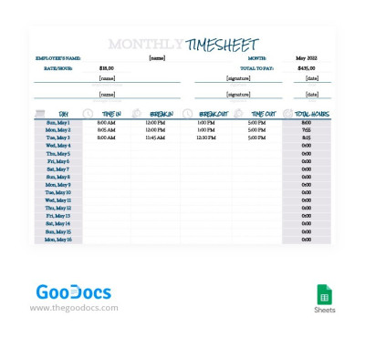 Hoja de registro mensual de empleados moderna