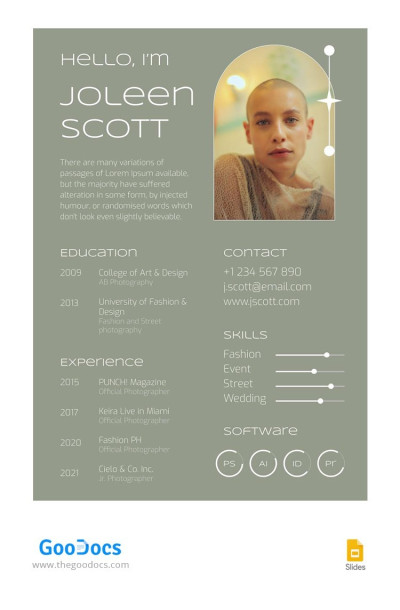 Modern Photographer CV Template