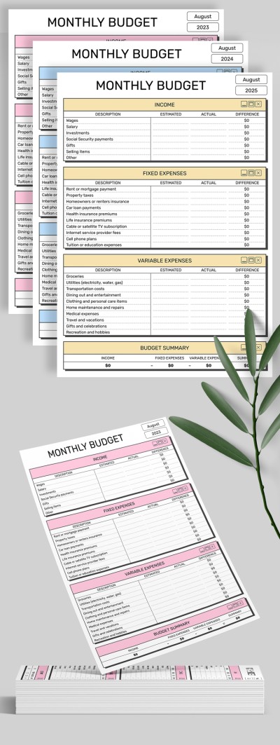 Presupuesto mensual rosa moderno Plantilla