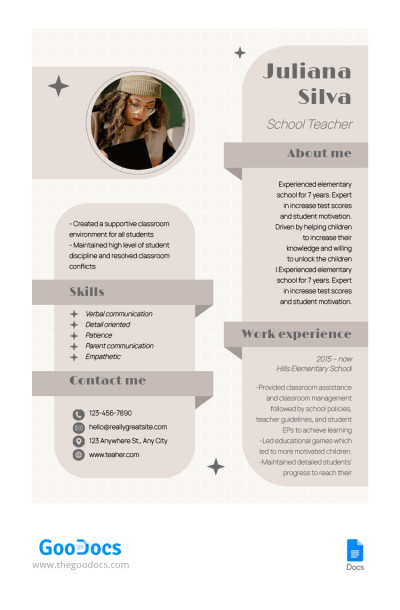 Free Modern Teacher Resume Template in Google Docs and Microsoft Word