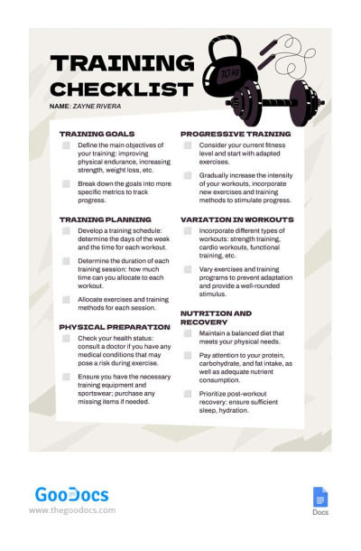 Modern Ultimate Training Checklist Template