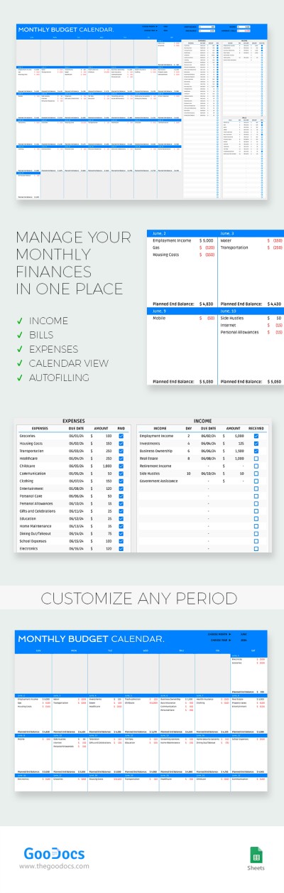 Professional Monthly Budget Calendar Template