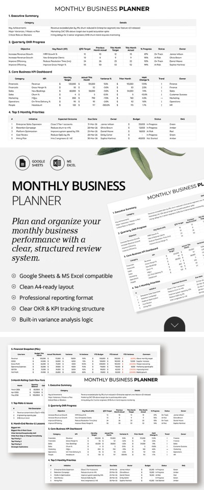 Monthly Business Planner Template Template