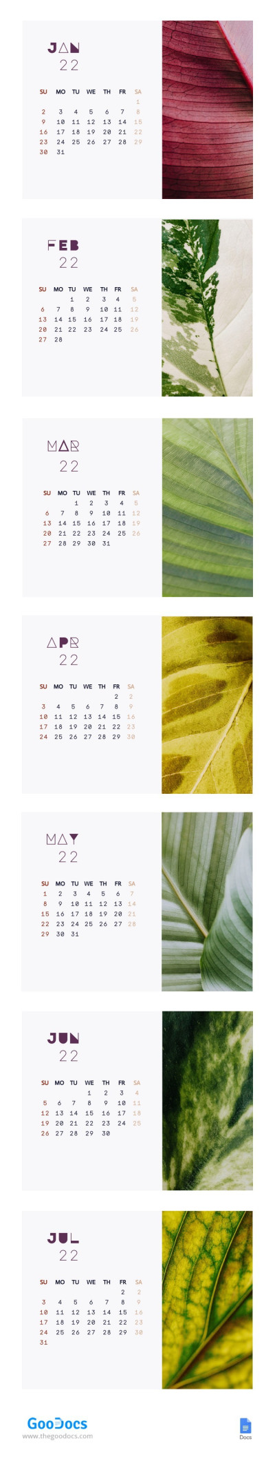Monthly Calendar 2022 Template