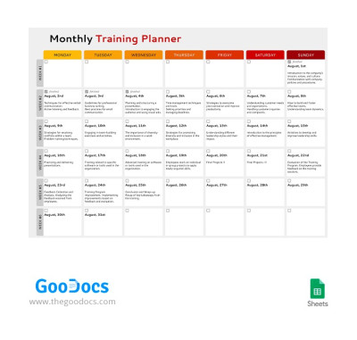 Monthly Training Planner - Training Planners