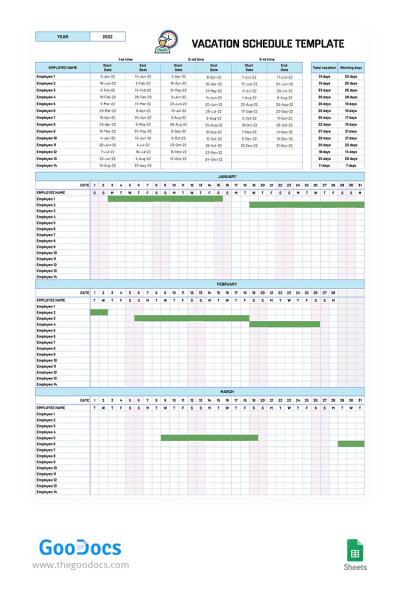 Programma mensile delle vacanze Modello