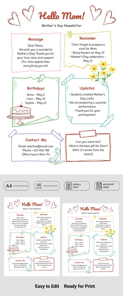 Template della newsletter per il giorno della madre Modello