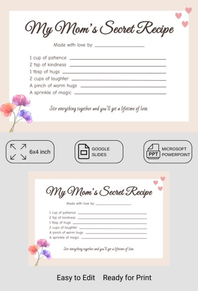 Plantilla de tarjeta de receta para el Día de la Madre Plantilla