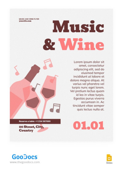 Musik und Wein - niedliches Flugblatt Vorlage