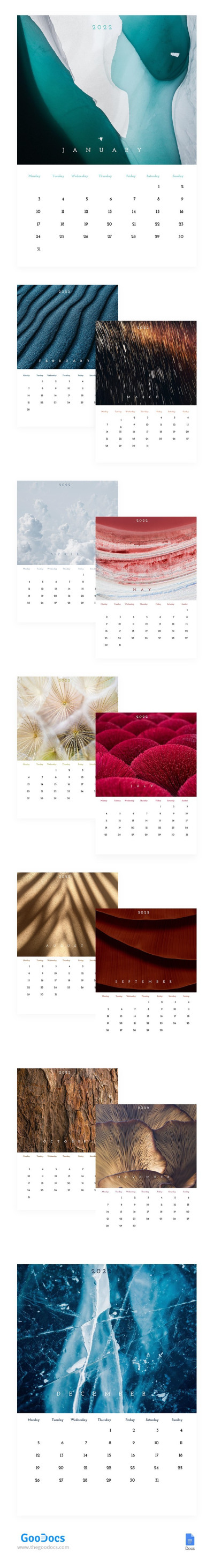 Nature Texture Calendar Template