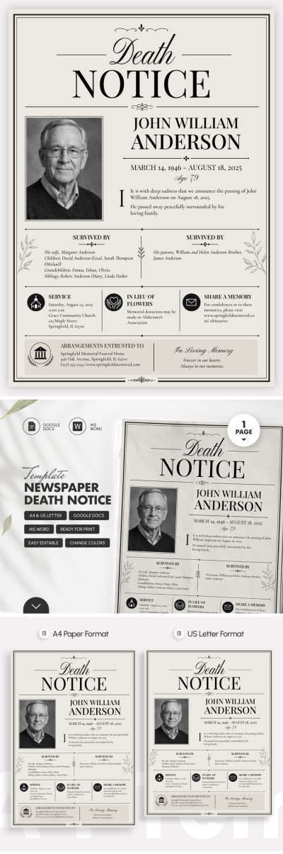 Plantilla de aviso fúnebre de periódico Plantilla