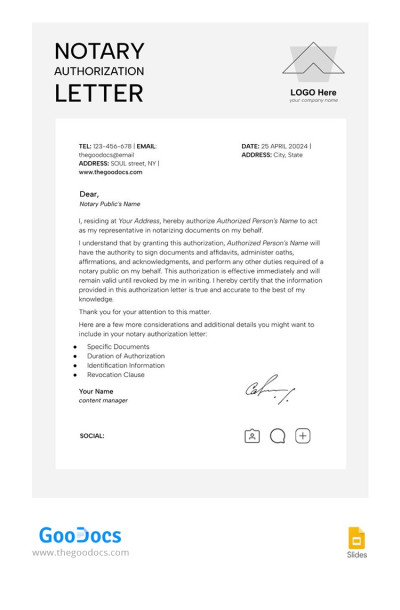 Carta de autorización notarial Plantilla