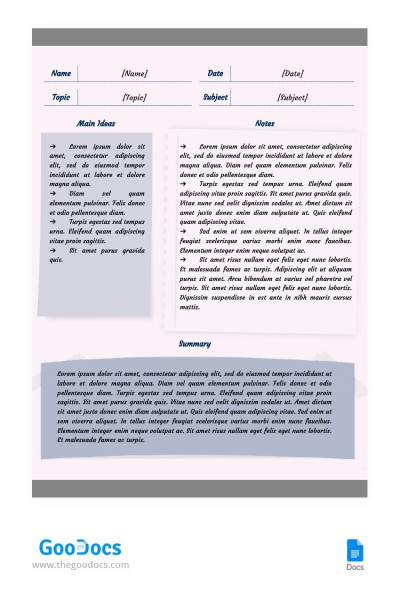 Notes for Successful Studying Template