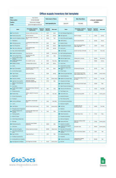 Office Supplies Inventory Template in Excel