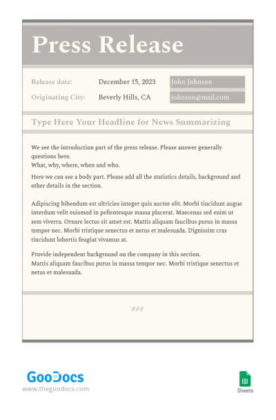 Old Style Press Release Template Template