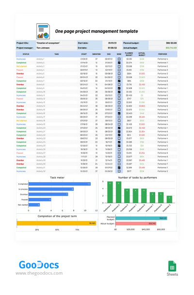 Gestione di progetti su una sola pagina Modello