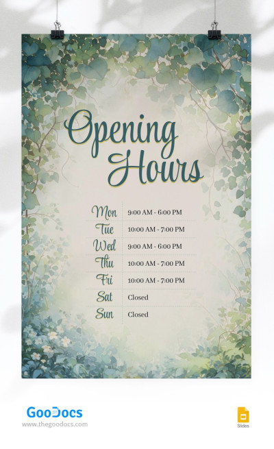 Opening Hours Schedule Template