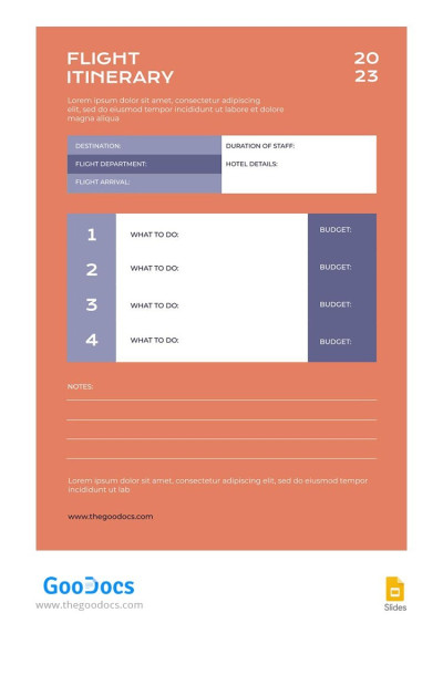 Orange Flight Itinerary Template