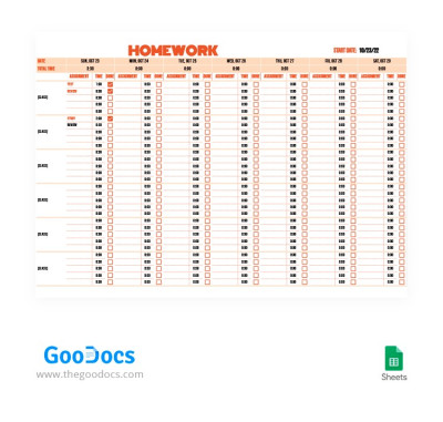 Orange Homework Planner Template