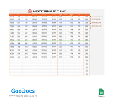 Orange Inventory Spreadsheet Template