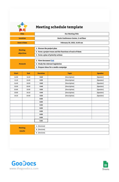 Orange Meeting Schedule Template In Google Sheets