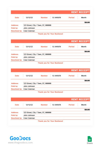 Orange Rent Receipt Template