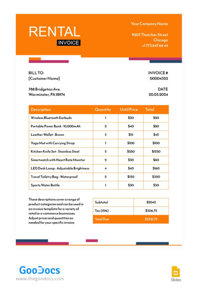 Orange Rental Invoice Template