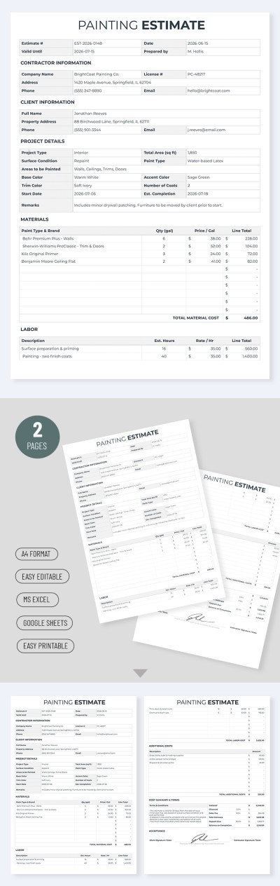 Painting Estimate Template Template