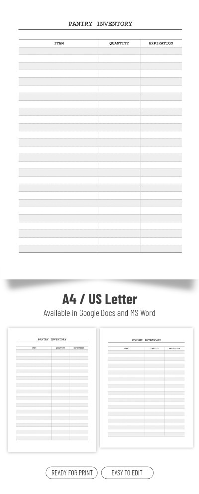 Pantry Inventory Template Template