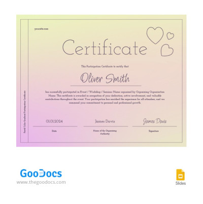 Certificado de Participação com Gradiente de Cores Pastel Modelo