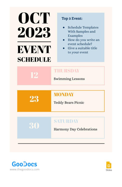 Programma mensile degli eventi di Pastel 2023 Modello