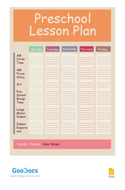 Plan de lecciones para preescolar de Pastel Plantilla