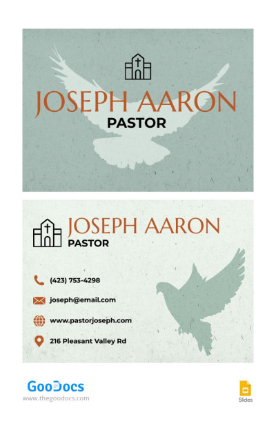 Cartão de visita do Pastor. Modelo