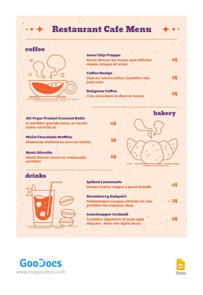 Peach Restaurant Cafe Menu - Cafe Restaurant menu