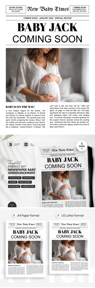 Modèle parfait d'annonce de naissance de bébé à faire soi-même à partir du journal Modèle