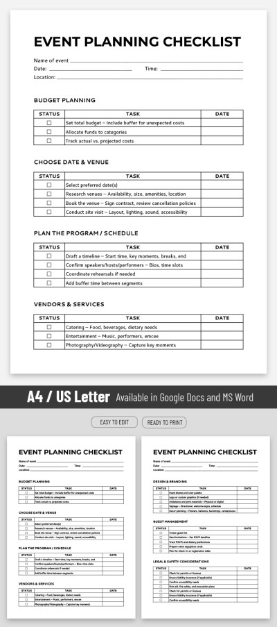 Lista de verificación simple para la planificación de eventos Plantilla