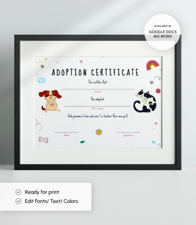 Pet Adoption Certificate Template