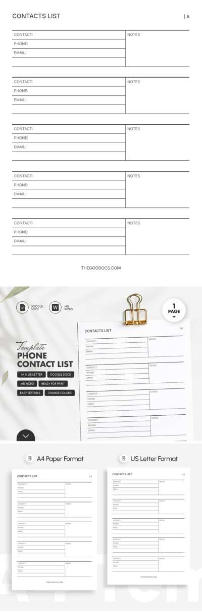 Phone Contact List Template Template