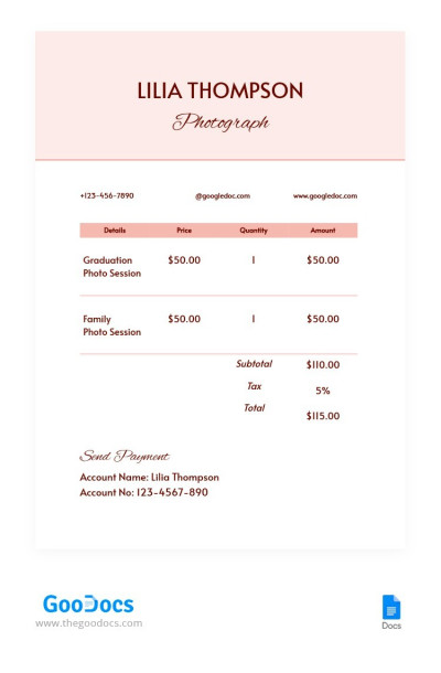 Photograph Invoice Template