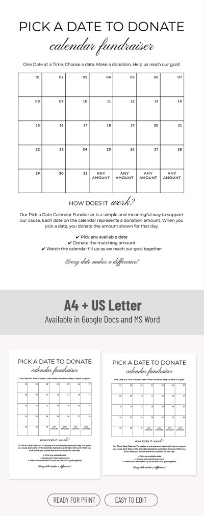 Escolha um modelo de arrecadação de fundos de calendário de data Modelo