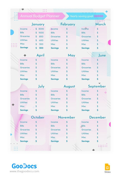 Pink Annual Budget Planner Template