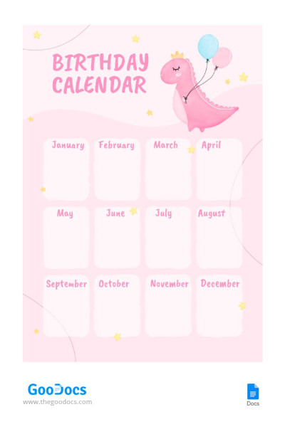 Pink Birthday Calendar Template