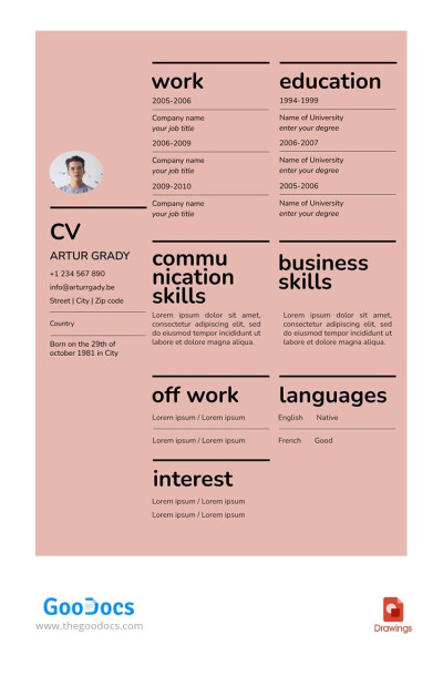 Pink CV Template