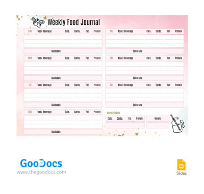 Pink Weekly Food Journal Template
