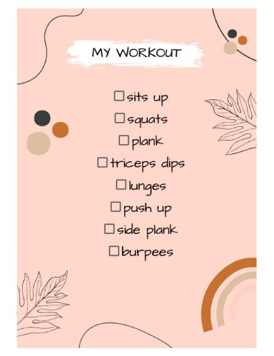 Pink Workout Checklist - Training Checklists