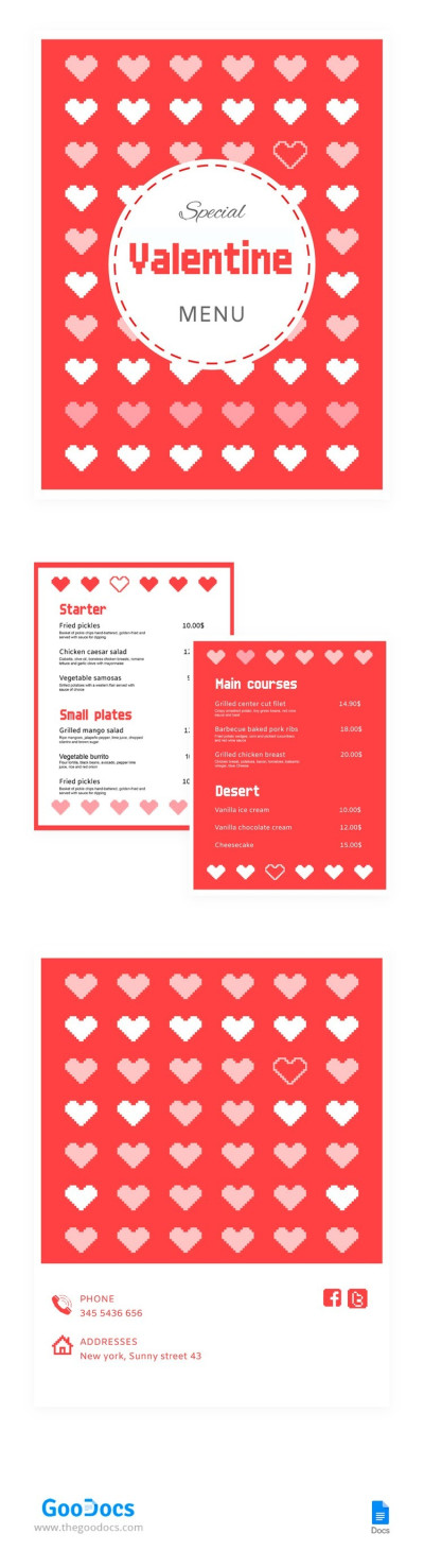 Menu de Dia dos Namorados Pixel - Cardápio de restaurante para as festas de fim de ano